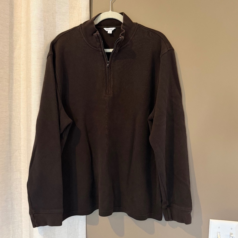 Calvin Klein Men's Knit Chocolate Brown Pullover Sweater Quarter Zip, Size XL